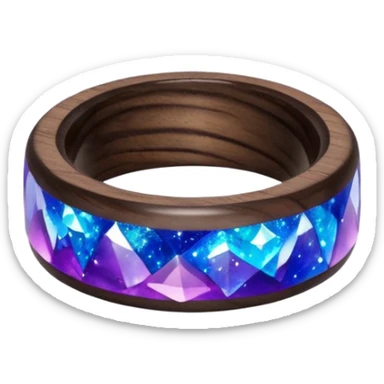 dark wood ring with epoxy resin in purple nd blue space colors and milki way crystal sticker
