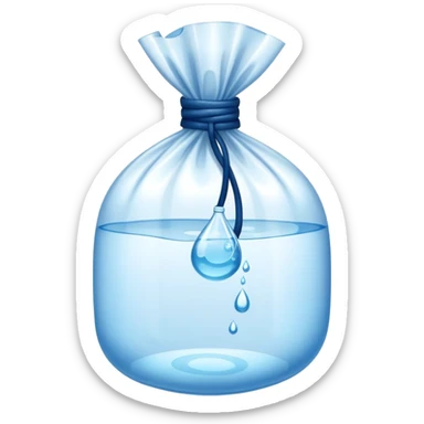 transparent bag of water, tied with a knot, some air bubbles visible sticker