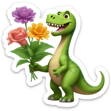 Dinosaur holding flowers  sticker