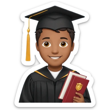 male graduate with brown skin, short wavy hair black sticker