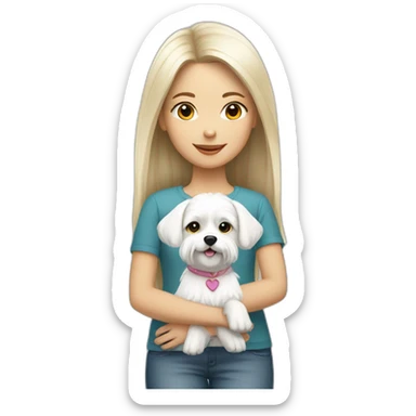 Girl with white maltese dog sticker