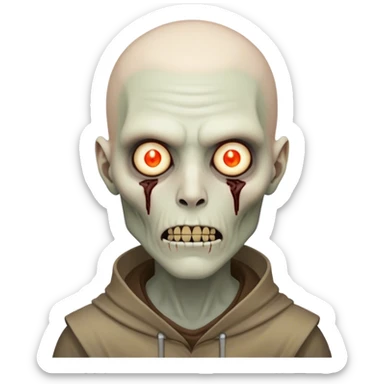 Cinematic Realistic WoW undead civilian Portrait, head tilted epicly and inquisitively, showcasing grim resilience and defiant strength. His withered, pallid skin and intense, glowing eyes contrast starkly with his worn, earth-toned clothes, rendered in meticulous detail. With dynamic, high-contrast lighting and high shine, this portrait exudes an epic aura, capturing the relentless will of a battle-hardened undead civilian. sticker