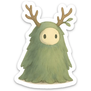 forest spirit character in ghibli style with soft colors and whimsical atmosphere sticker