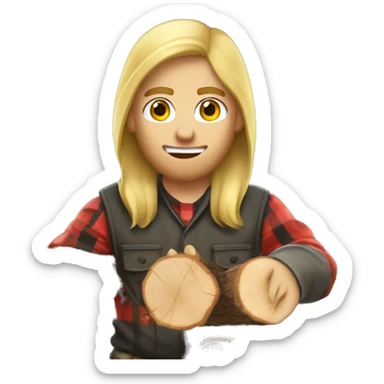 white lumberjack blond hair chopping firewood sticker
