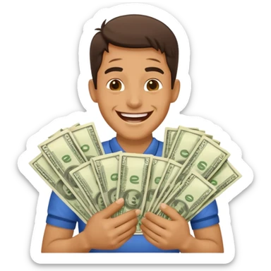 laughing man holding lots of money sticker