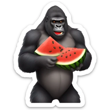 Gorilla eating watermelon and fried chicken sticker