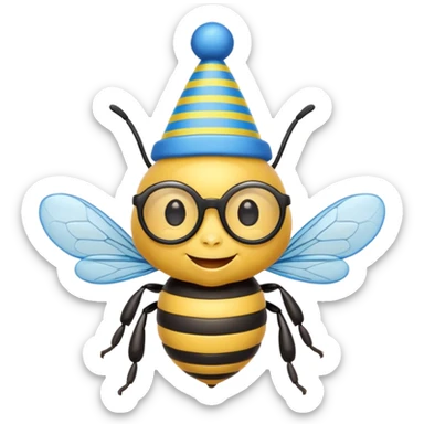 party blue hat bee with glasses sticker