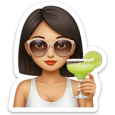 Asian girl drinking margarita wearing sunglasses sticker