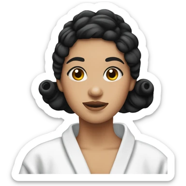 Girl in a bathrobe with black hair rollers in her hair sticker