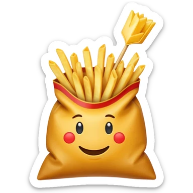 arrow showing fries being put into bag sticker