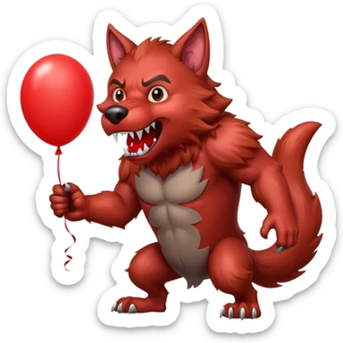 Werewolf inflating a giant red balloon sticker