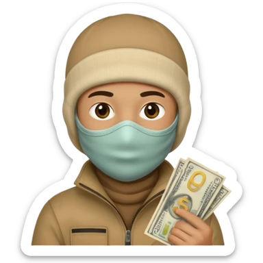 boy holding money with a ski mask sticker