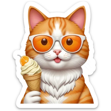 Cat eating ice cream with sunglasses sticker