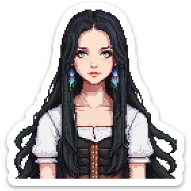A girl with long black hair and fair skin sticker