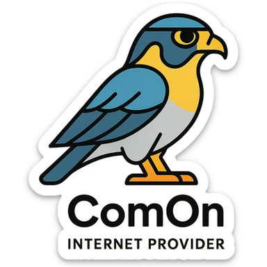 A sleek and modern peregrine falcon symbolizing speed and reliability for an internet provider named ComOn sticker