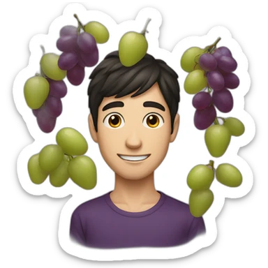 Young dark haired Guy with long nose throwing grape fruits sticker