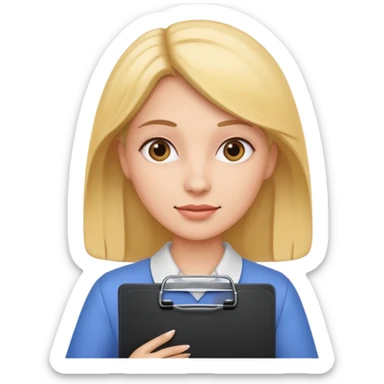 woman holding a clipboard sticker