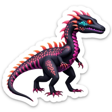futuristic lush warm-colored neon-colored Fakémon-Trico-Salazzle-Salandit-creature (full body) sticker