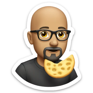 Bald guy with glasses and beard eating chip sticker