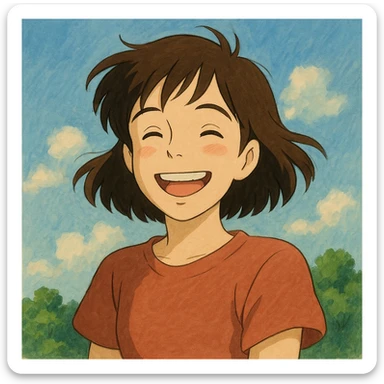smiling human being, Studio Ghibli inspired illustration sticker