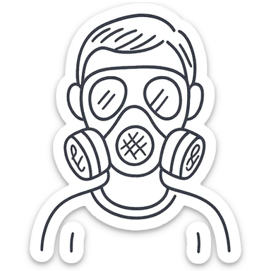 hand drawn outline icon of a person wearing a gas mask sticker
