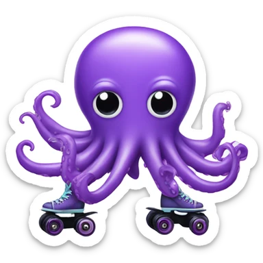 A purple octopus with 100 legs wearing roller skates sticker
