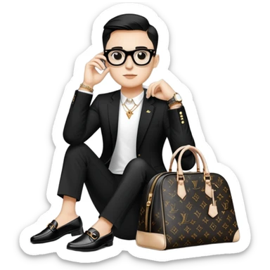 all BLACK AND WHITE 1 bag, and 1 glasses, 1 pair of shoes, and 1 watch rolex, all BLACK AND WHITE, and all luxury items like lv and prada, and rolex, and balenciaga sticker