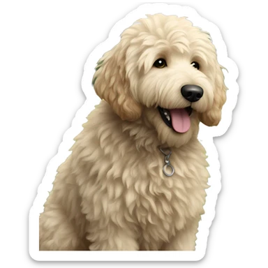 fluffy dog  Goldendoodle enjoying the outdoors sticker