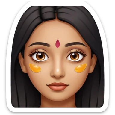 make an emoticon of a woman that has gel-like under eye patches of skincare of transparent color and make the woman slighlty indian sticker
