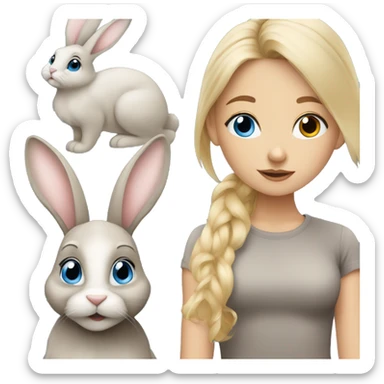 Blonde girl blue eyes with two bunny brown and grey sticker