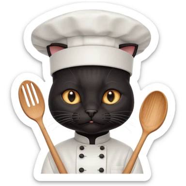 black chef cat wearing a tall white chef hat sticker