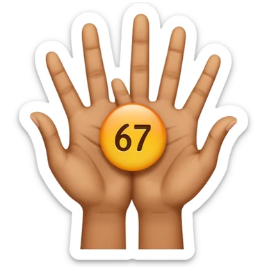 Emoji with hands on both sides with the number 67 floating above the hands the hands palms have to facing up sticker