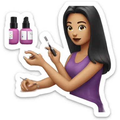 A dark-haired woman is doing a manicure sticker