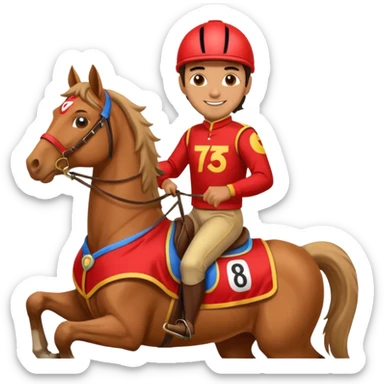 man riding horse wearing racing cloth sticker