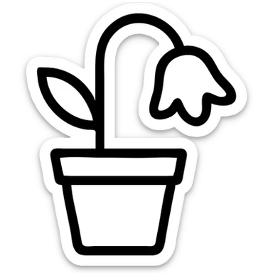 minimal, no text icon of a wilted flower in a pot, symbolizing 'Forsaken' sticker