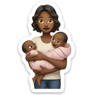 A girl holding two babies sticker