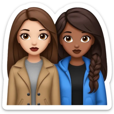 Boujy baddie best friends, trendy heavy makeup both dark hair one light skinned and one mocha brown pretty hair style  sticker