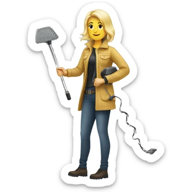 Pretty woman using a metal detector  sticker