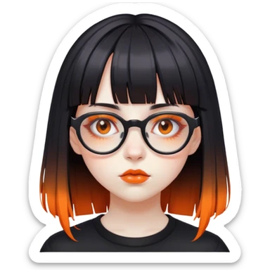 Goth girl with glasses and bangs with orange highlights  sticker