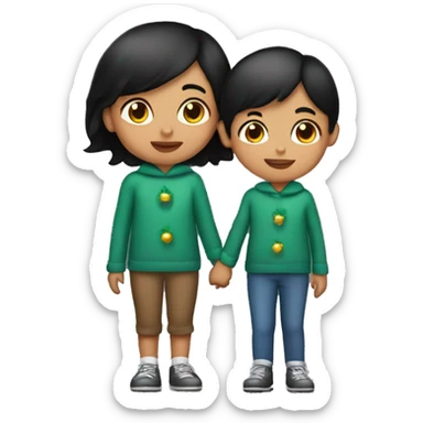 Hispanic girl with short black straight hair holding little boys hand at Christmas parade  sticker