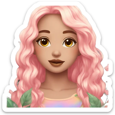 Dreamy pretty shiny colorful girl in nature aesthetic sticker