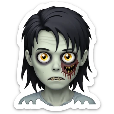 Zombie Boy with black long messy hair and teenager aparience, black background sticker