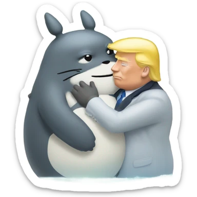 Photo realistic, Donald Trump, kissing and embracing Totoro at the beach by the pool sticker