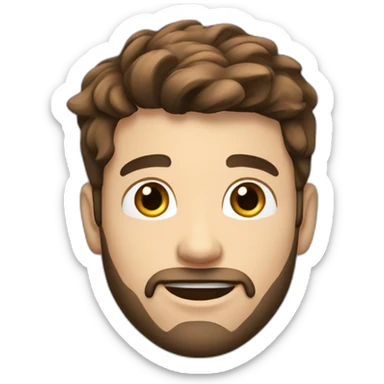 Young man with brown hair and beard, black plugs in the lobe, HAppy face expression sticker