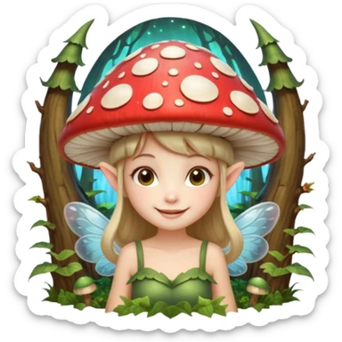 mushroom fairy portrait, head and shoulders only, wearing a large mushroom cap hat, tiny glowing wings visible behind shoulders, cute magical smile, forest fantasy vibe, 3D cartoon, mobile game icon style, clean background, no text, no watermark

 sticker