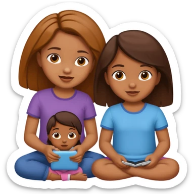 2 brown girls toddlers playing  sticker