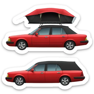 Red sedan car with black rooftoptent sticker