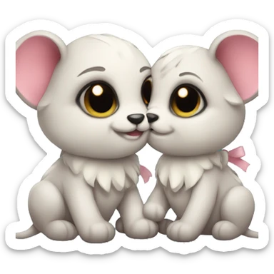 cute unusual animals with bows on their heads hugging sticker