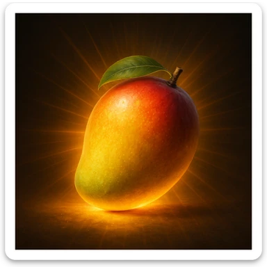 a glowing mango, realistic style, radiant light effect sticker