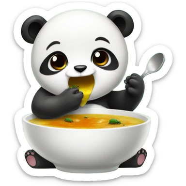 Baby panda eating bug bowl of soup sticker